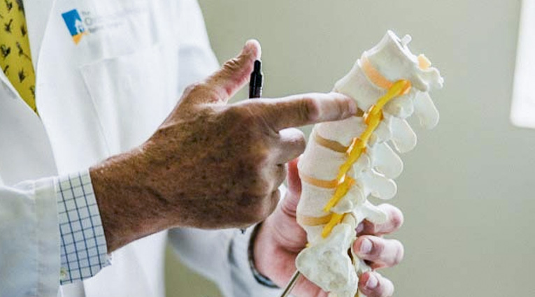 doctor points at model of spine