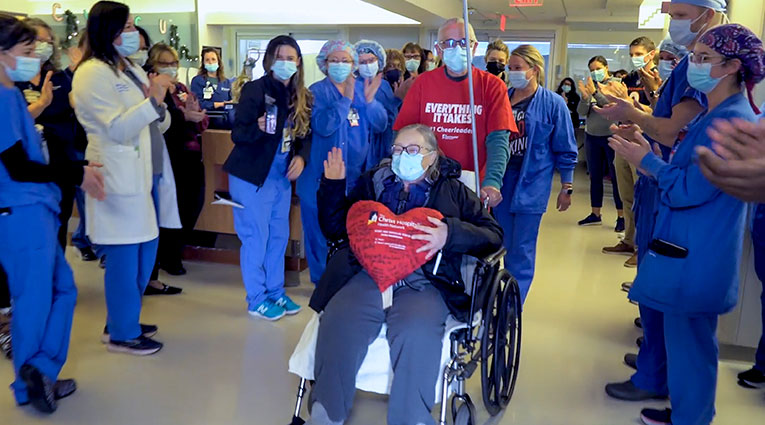 Terri Cecere being discharged from The Christ Hospital after her successful heart transplant