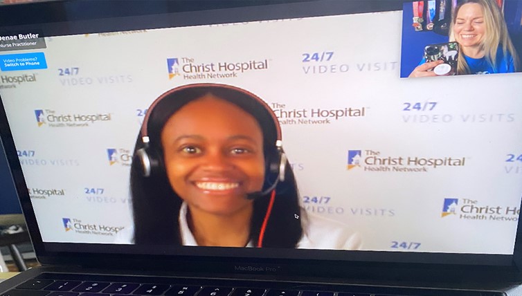 Health and fitness podcaster Amanda Valentine and nurse practitioner Denae Butler chat virtually for a 24/7 Video Visit.
