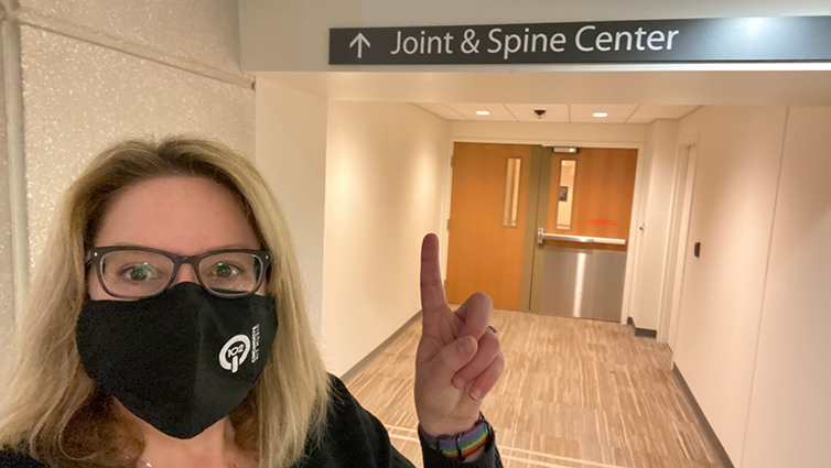 Q102 radio personality Jennifer Fritsch at The Christ Hospital Joint & Spine Center for her blog about back pain. 