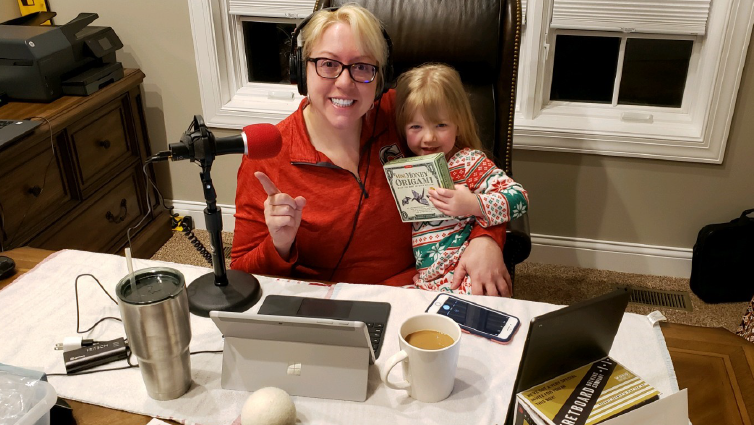 Jennifer Fritsch, Q102 radio personality, working from home with her daughter. 