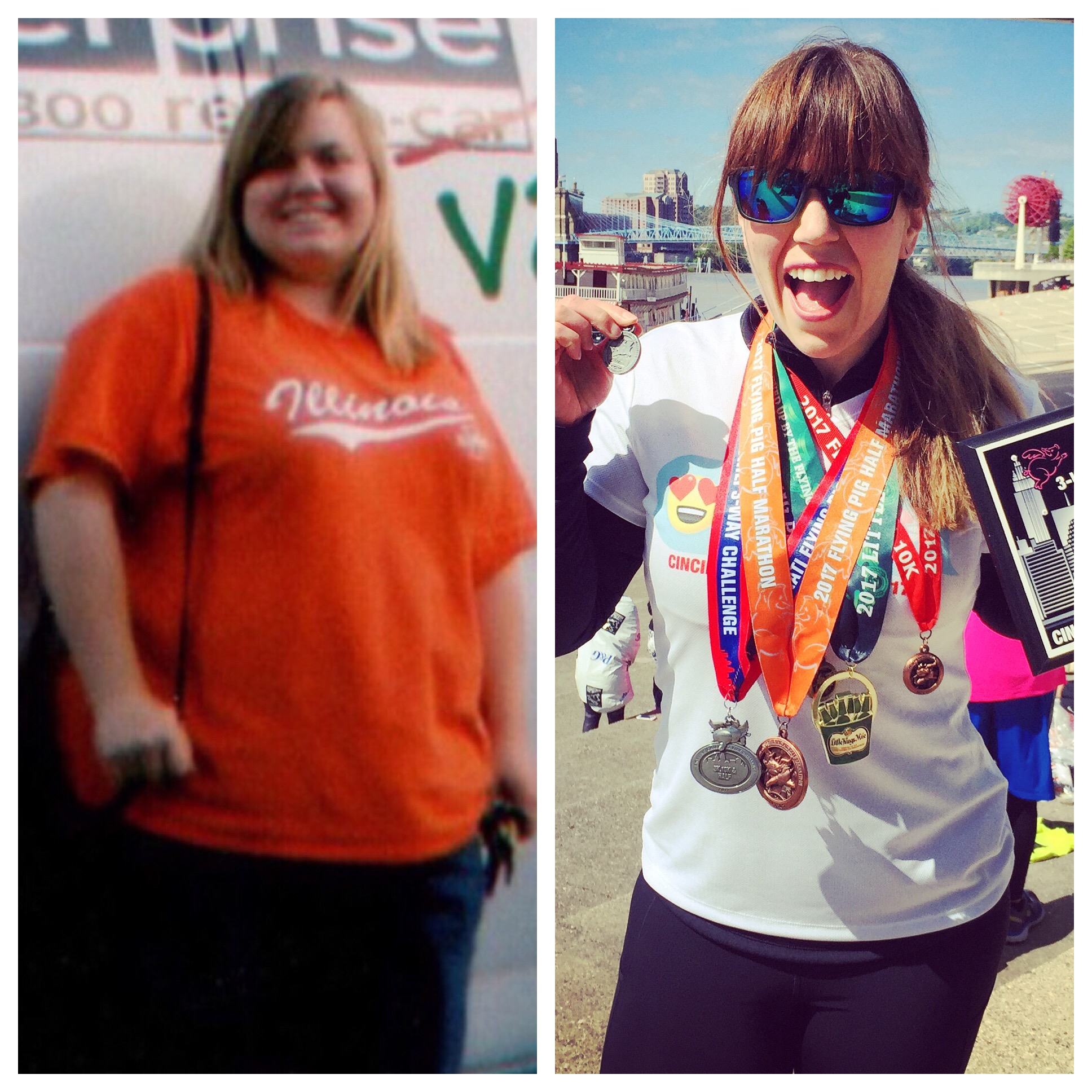 Amanda Valentine before and after losing more than 100 lbs. through healthy eating and exercise.