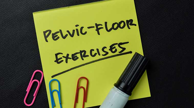 Post-it note says Pelvic Floor Exercises
