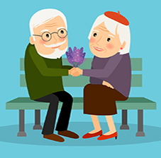 Older man and woman on park bench graphic