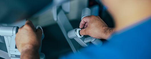 Surgeon operates controls for robotic assisted surgery at The Christ Hospital